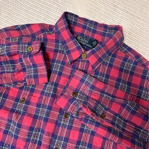 Polo Ralph Lauren Men’s XL Plaid Shirt Pink Blue preppy Work Pockets long sleeve